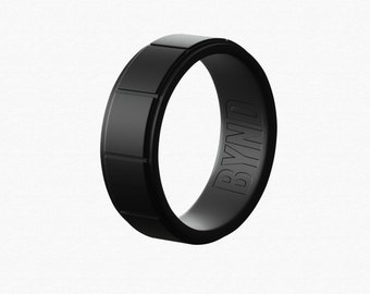 Black Silicone Wedding Ring - Flat Edge Design - Rubber Wedding Band - The Perfect Gift For Your Husband , Boyfriend Or Fiancee