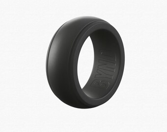 Grå silikonvigselring - Stegkantdesign - Gummivigselring - Den perfekta presenten till din make, pojkvän eller fästmö