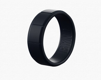 Navy Silicone Wedding Ring - Flat Edge Design - Rubber Wedding Band - The Perfect Gift For Your Husband , Boyfriend Or Fiancee