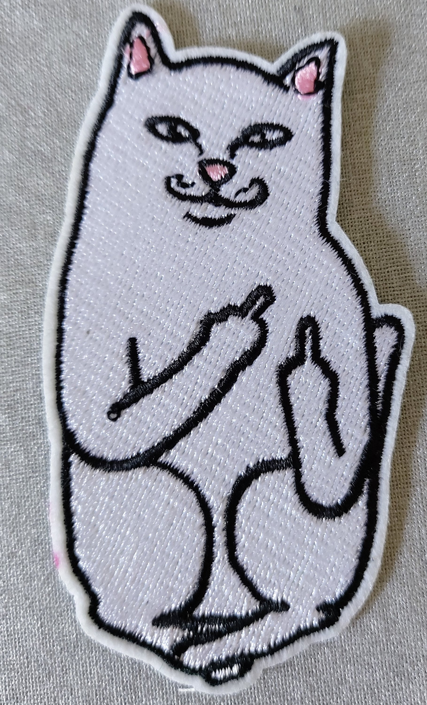 Cat Middle Finger Embroidered Patch Ironon Sewing Appliques Cute 4.4x