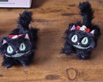 Kitty Plushie Black Fluffy Spooky desktop buddys Handmade Halloween
