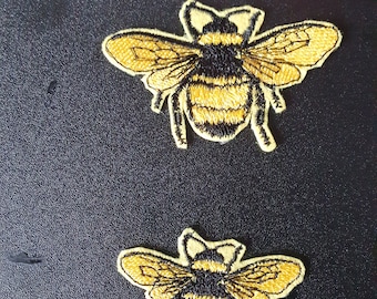 Small Bee Iron-On Patch: Embroidered Bumblebee Applique (5.5x4 cm)