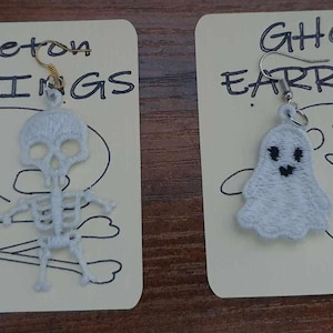 ghost  - skelton-   earrings - lace - FSL - Free Standing Lace - hell - urban, halloween, glow in dark