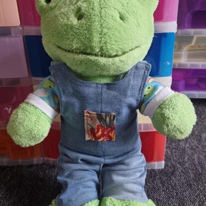 Teddy bear clothes   dungarees for a 41-46cm/16-18 inch teddy. Fits Build-a-Bear or Bear (frog not included )personalised