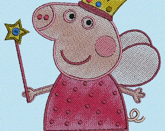 Embroidered Fairy Pig Applique: Cartoon Iron-On Patch