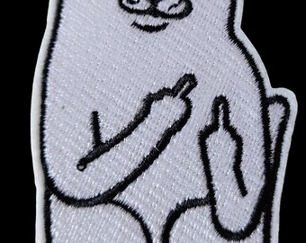 Middle Finger Cat Embroidered Iron-On Patch: Funny Sewing Applique