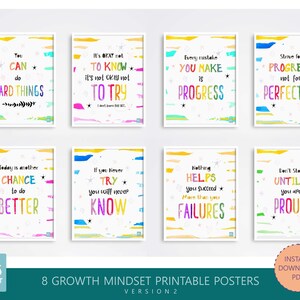 Growth Mindset Printable Posters with Inspirational Quotes for Classroom Decor Positive Affirmations Motivational Wall Art Digital Download