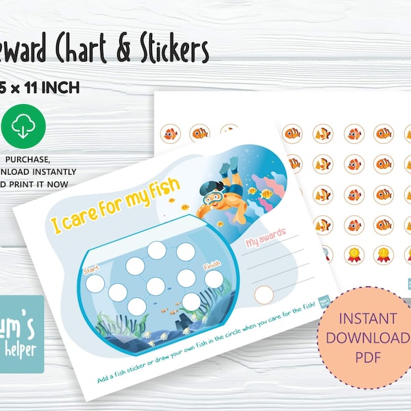 Printable Fish Tank Reward Chart | Fish Kids Behavior Chart | IFish Theme Chore Chart | Toddler Chore Chart | Fish Stickers