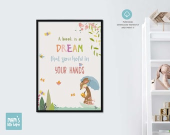 Traum vom Lesen Kinderzimmer Poster, Kinderbuch Thema, Klassenzimmer Bibliothek Dekor -- motivierende Klassenzimmer Poster