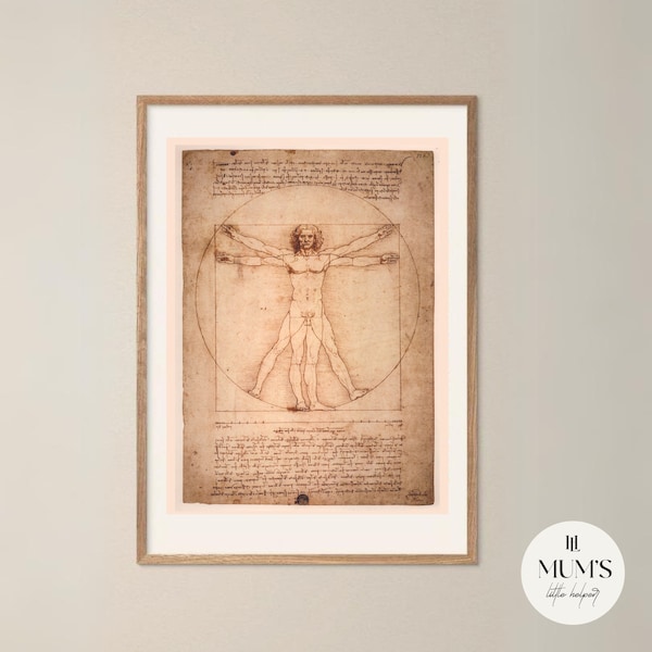 Leonardo da Vinci Die Proportionen des menschlichen Körpers nach Vitruvius, vitruvianisches Illustrationsplakat, Proportionsillustration