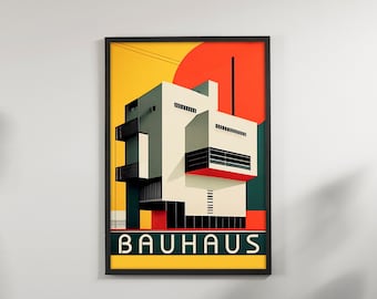 Vintage Bauhaus Art Print, Mid Century Modern Poster, Living Room Boho Wall Art, Retro Wall Art, Bedroom Wall Decor, Office Geometric Poster