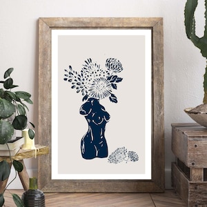 Venus Bust Floral Vase Print / Body Vase Illustration / Plant Bouquet Drawing Wall Art / Female Body Vase / Home Decor / A3, A3, A2 Print