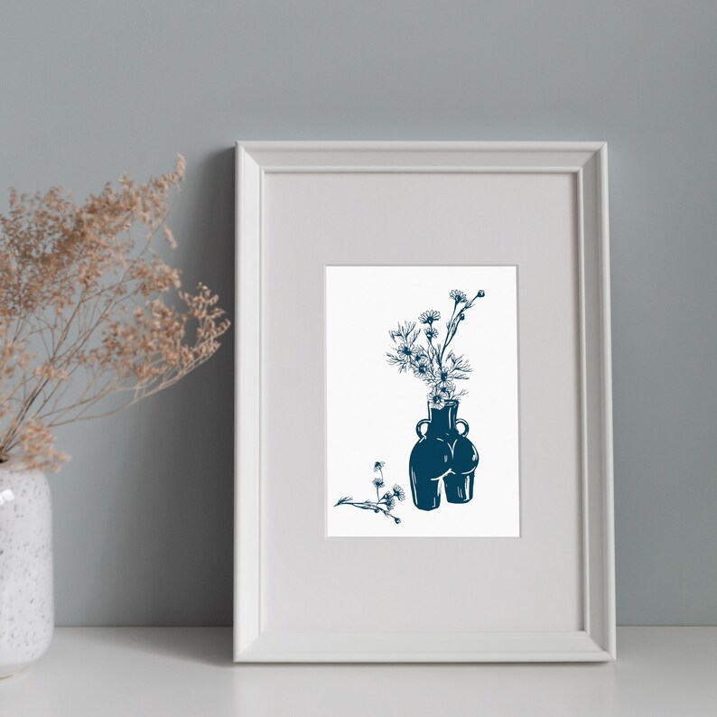 Minimalist Floral Vase Art Print Modern Botanical Wall Art Abstract ...