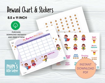 Printable Super Hero Reward Chart | Kids Behavior Chart | Instant Download Superhero Chart | Toddler Chore Chart | Superhero Stickers