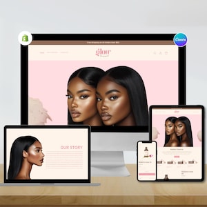 Luxurious Natural Skincare Shopify Theme | Elegant Website Template | Canva Designs with Logo, Banners, and Product Mockups