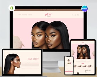 Luxurious Natural Skincare Shopify Theme | Elegant Website Template | Canva Designs with Logo, Banners, and Product Mockups