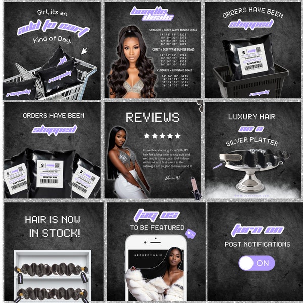 12 Social Media Hair Flyers, DIY Hair Pricelist Flyer, Hair Sale, Bundle Deals, Hair Extensions Wig Flyer, Editable Canva Template.