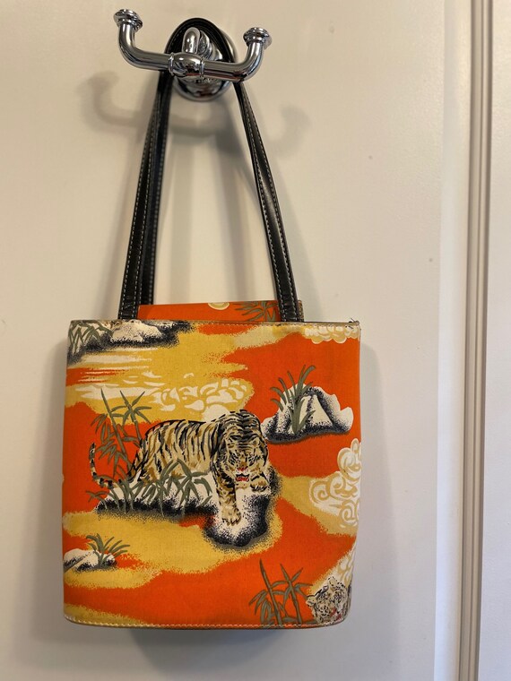 Vintage 1990s Canvas/Vinyl Box Tiger Print Purse … - image 1