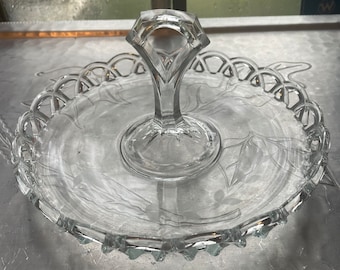 Vintage Open Lace  Glass Serving Plate, sandwich or cake tray center handle