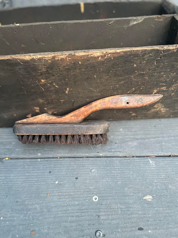 Vintage Antique Wood Shoe Shine Brush with Bristles