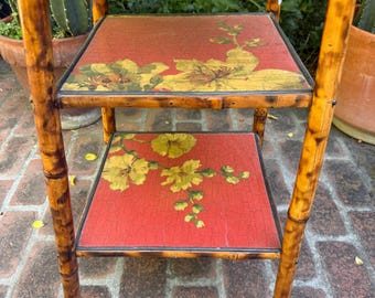 Antique Hand Painted Chinoiserie Bamboo Tiered Side Table Great Condition Please READ