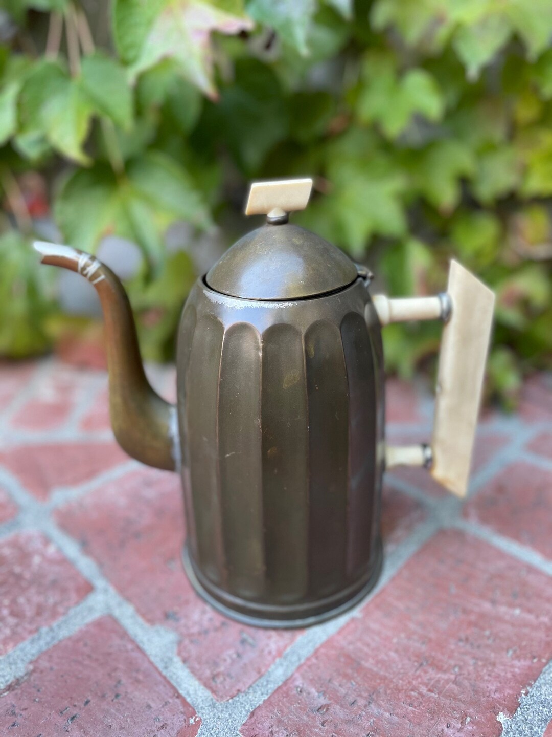 Vintage Art Deco Copper Ribbed Teapot Bakelite Handle Etsy