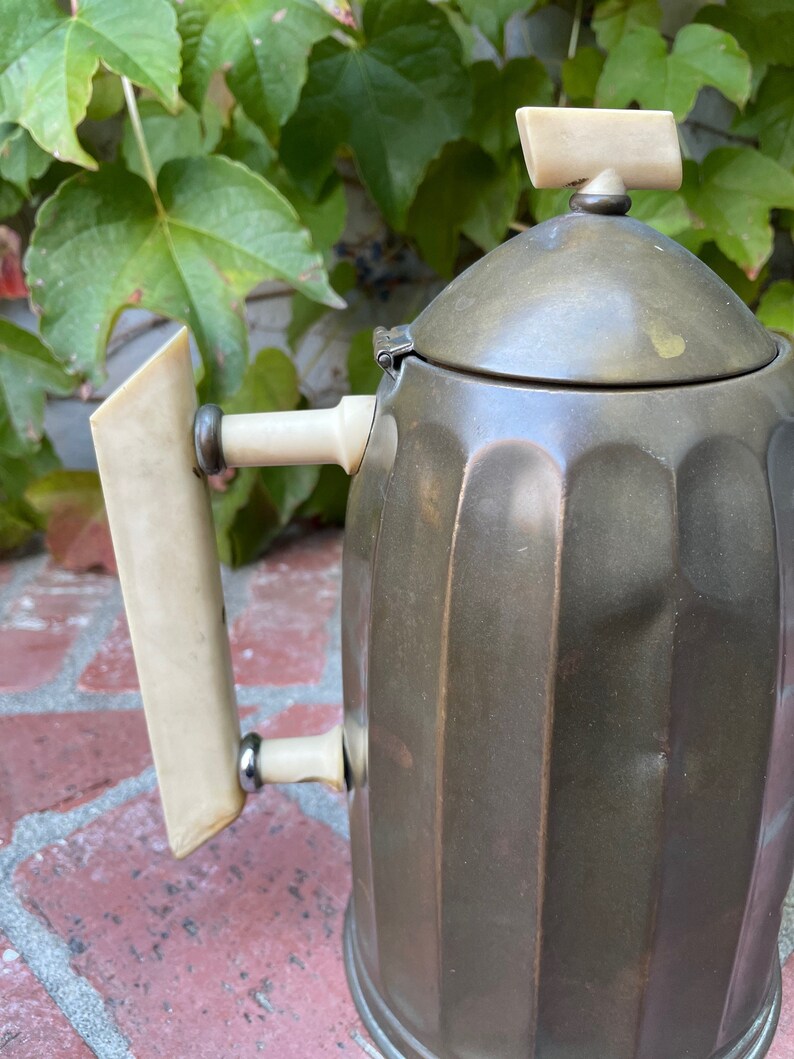 Vintage Art Deco Copper Ribbed Teapot Bakelite Handle Etsy