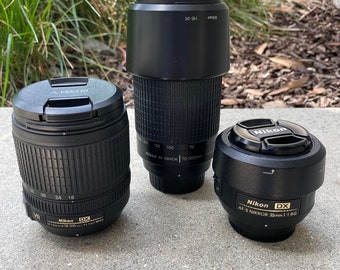 Nikon Nikkor DX Lot 3 Lenses- dx AF-s 35mm, 18-105mm,  AF 70-300mm Inspected, Tested Great Working Condition