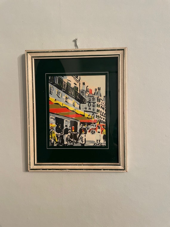 Vintage 1940s/50s French Watercolor Painting Paris Cafe Scene Framed Wall Art