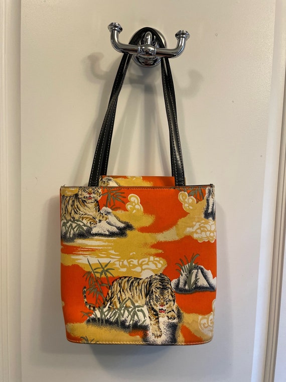 Vintage 1990s Canvas/Vinyl Box Tiger Print Purse … - image 2