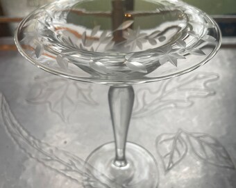 Antique Cut Crystal Compote American Brilliant Period 8" Etch Floral Pattern EUC