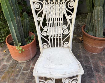 Antique Victorian Wicker White Painted Chair READ