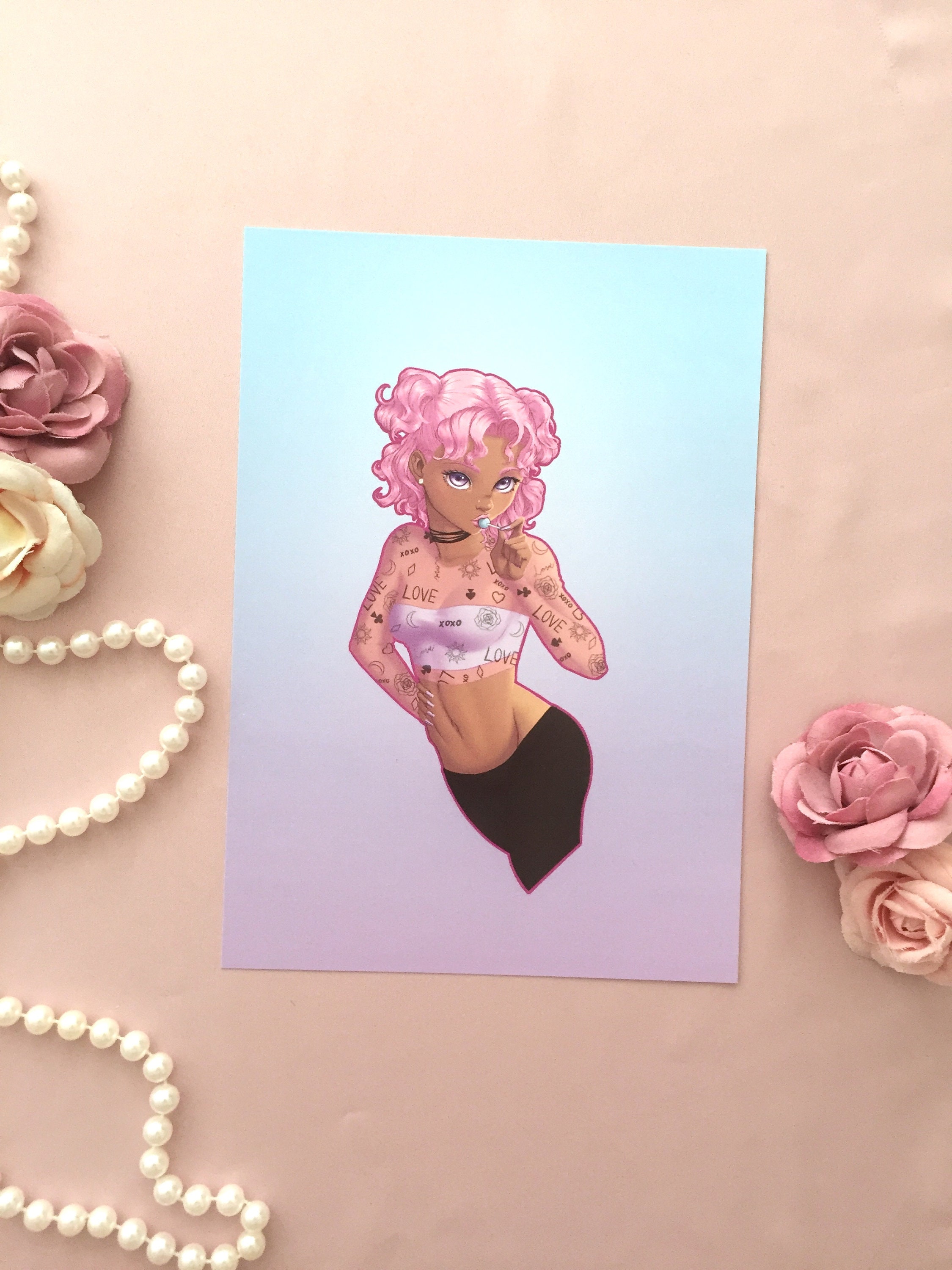 Sexy Cute Pin Up Girl with a Lollipop Art Print by Shmallish