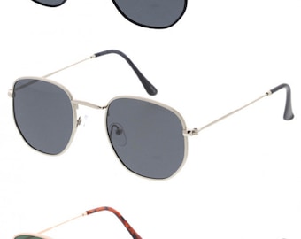 Vintage Round-Hexagonal Polarized Sunglasses Mirrored Lens Men Women with Case | HEXAGONAL Sunglasses Retro Metal Frames