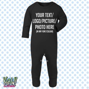 Pelele de bebé personalizado, traje de dormir, regalo todo en uno, recién nacido, 0-3 meses, 3-6 meses, 6-12 meses. Elige tu propio texto, logotipo o foto. 10 colores. Algodón. imagen 9