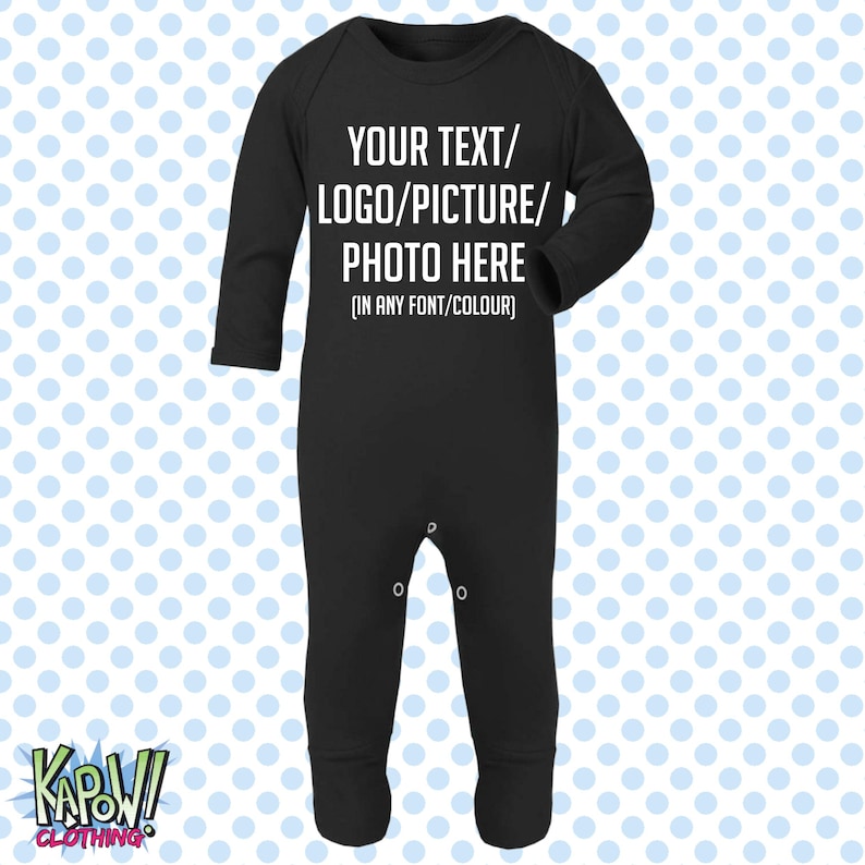 Pelele de bebé personalizado, traje de dormir, regalo todo en uno, recién nacido, 0-3 meses, 3-6 meses, 6-12 meses. Elige tu propio texto, logotipo o foto. 10 colores. Algodón. imagen 9