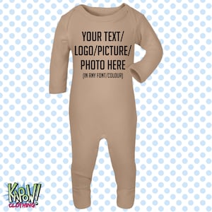 Pelele de bebé personalizado, traje de dormir, regalo todo en uno, recién nacido, 0-3 meses, 3-6 meses, 6-12 meses. Elige tu propio texto, logotipo o foto. 10 colores. Algodón. imagen 15