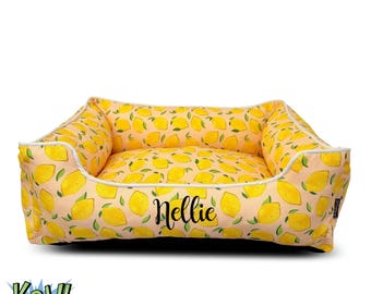 Cama de lujo personalizada para perros / LIMONES / Pana / S, M, L / Lavable a máquina / Agregar nombre/texto / Ropa de cama para mascotas / Para perros pequeños y medianos/cachorros