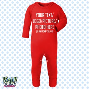 Pelele de bebé personalizado, traje de dormir, regalo todo en uno, recién nacido, 0-3 meses, 3-6 meses, 6-12 meses. Elige tu propio texto, logotipo o foto. 10 colores. Algodón. imagen 8