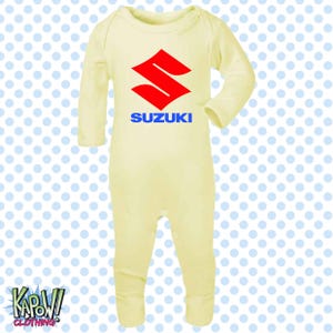 Mono de dormir para bebé, diseño de motocicleta Suzuki, motociclista, motociclista, superbikes clásicas, MotoGP, regalo para recién nacido, 0-3 meses, 3-6 meses, 6-12 meses, 10 colores, 100 % algodón. Lemon Yellow