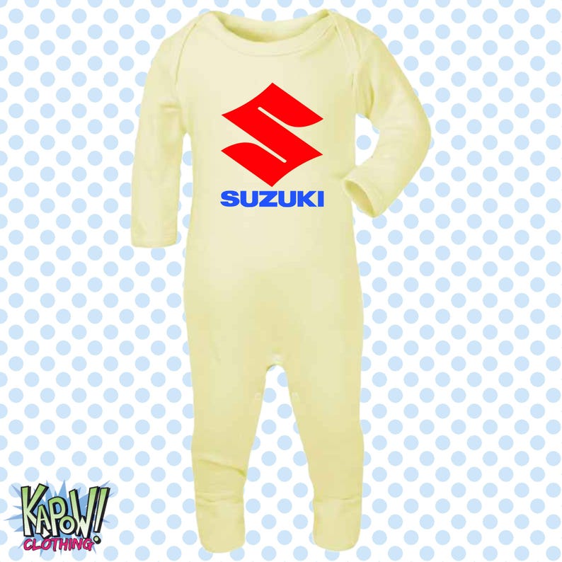 Mono de dormir para bebé, diseño de motocicleta Suzuki, motociclista, motociclista, superbikes clásicas, MotoGP, regalo para recién nacido, 0-3 meses, 3-6 meses, 6-12 meses, 10 colores, 100 % algodón. Lemon Yellow