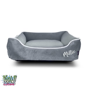 Personalised/Plain LUXE Velvet Dog Bed | GREY | S,M,L | Machine Washable | Add Name/text | Pet Bedding | For Small-Medium sized dog/Puppy