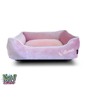 Personalised/Plain LUXE Velvet Dog Bed | PINK | S,M,L | Machine Washable | Add Name/text | Pet Bedding | For Small-Medium sized dog/Puppy