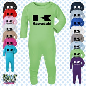 KAWASAKI Motorcycle Biker Motorbike Classic Superbikes MotoGP Baby Grow ROMPER Sleep Suit Gift - Newborn/0-3m/3-6m/6-12m-18 colours- Cotton