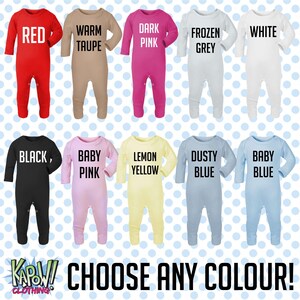 Pelele de bebé personalizado, traje de dormir, regalo todo en uno, recién nacido, 0-3 meses, 3-6 meses, 6-12 meses. Elige tu propio texto, logotipo o foto. 10 colores. Algodón. imagen 2