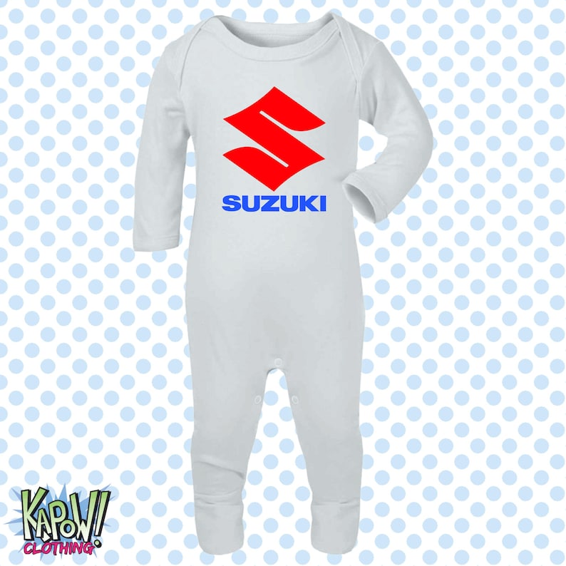 Mono de dormir para bebé, diseño de motocicleta Suzuki, motociclista, motociclista, superbikes clásicas, MotoGP, regalo para recién nacido, 0-3 meses, 3-6 meses, 6-12 meses, 10 colores, 100 % algodón. Frozen Grey