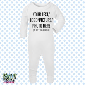 Pelele de bebé personalizado, traje de dormir, regalo todo en uno, recién nacido, 0-3 meses, 3-6 meses, 6-12 meses. Elige tu propio texto, logotipo o foto. 10 colores. Algodón. imagen 16