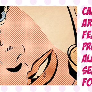 May include: A pop art style illustration of a woman crying with the text "Can't find what you are looking for? Fear not! We can print this design on almost any garment. Send us a message for more details."