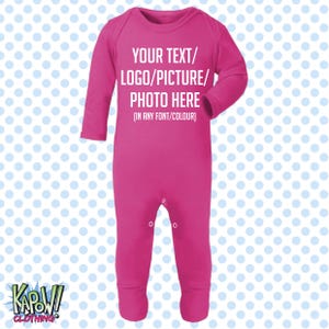 Pelele de bebé personalizado, traje de dormir, regalo todo en uno, recién nacido, 0-3 meses, 3-6 meses, 6-12 meses. Elige tu propio texto, logotipo o foto. 10 colores. Algodón. imagen 17