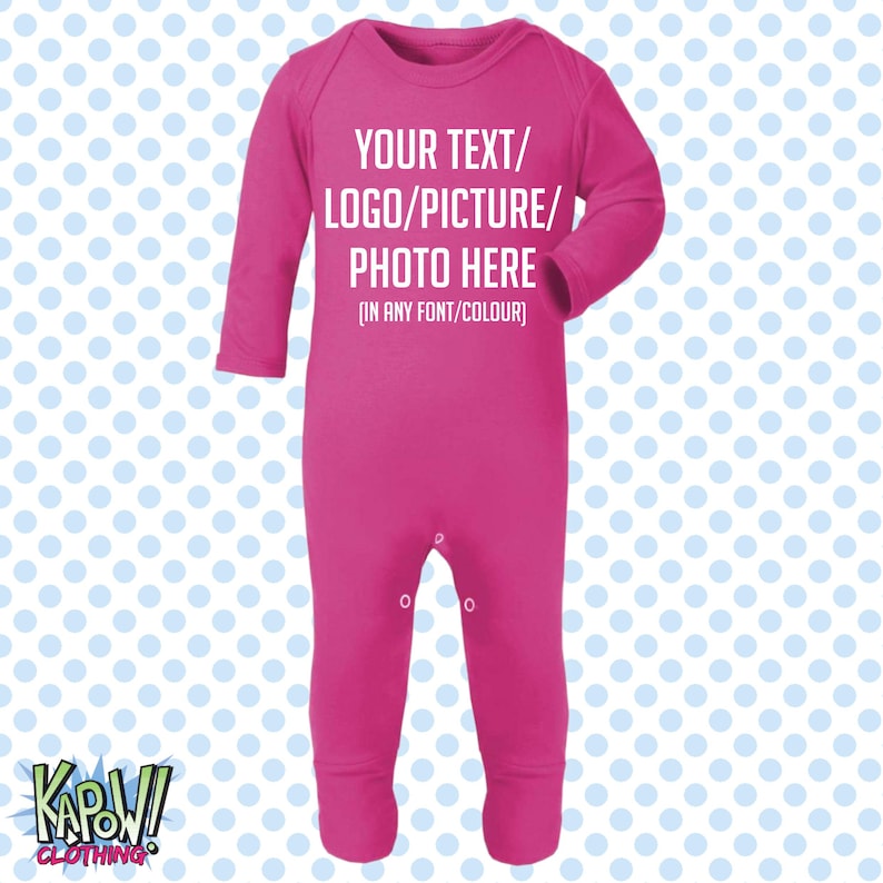 Pelele de bebé personalizado, traje de dormir, regalo todo en uno, recién nacido, 0-3 meses, 3-6 meses, 6-12 meses. Elige tu propio texto, logotipo o foto. 10 colores. Algodón. imagen 17